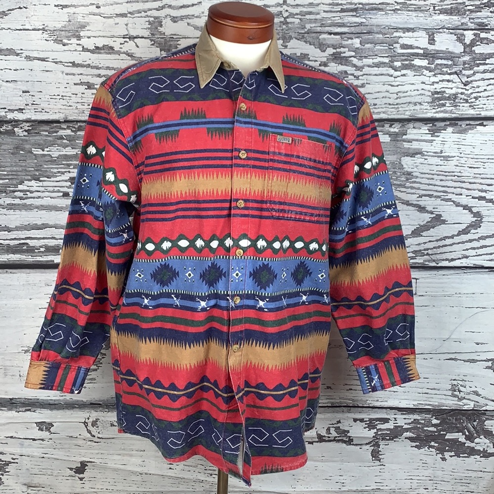 Guess - Aztec Pattern Western Button Up - Xl - image 1